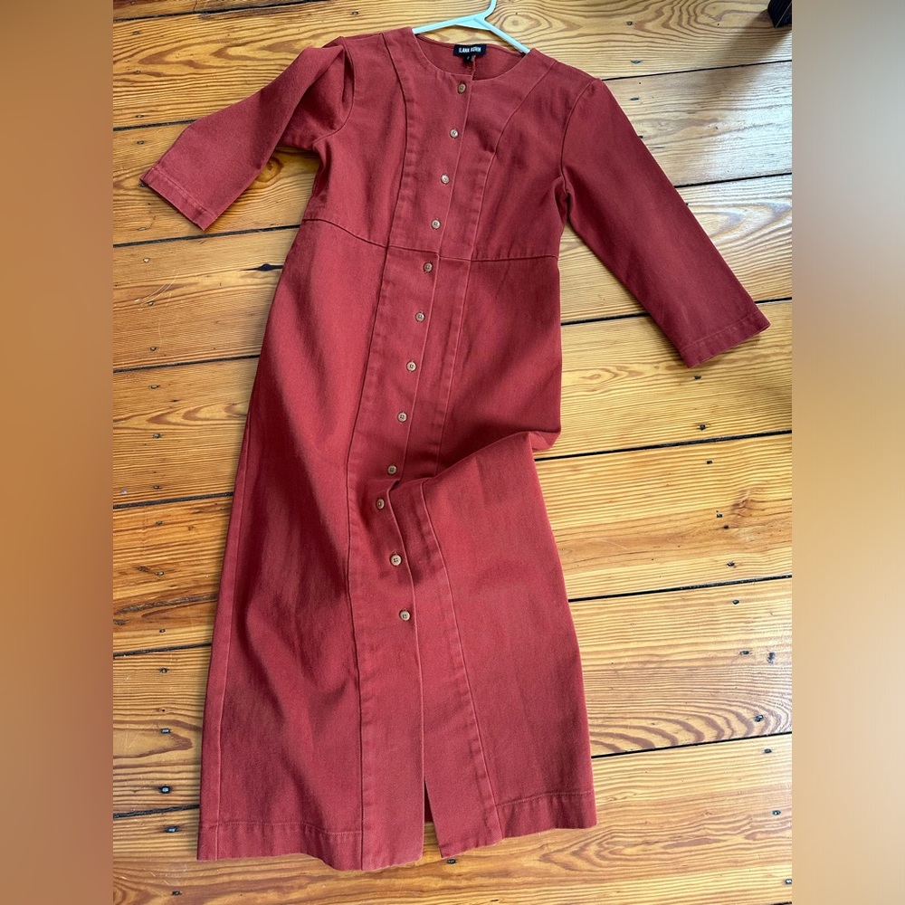 Ilana Kohn Dress Womens 2 Orange Terra Rose Midi Button Front Twill 3/4 Sleeve
